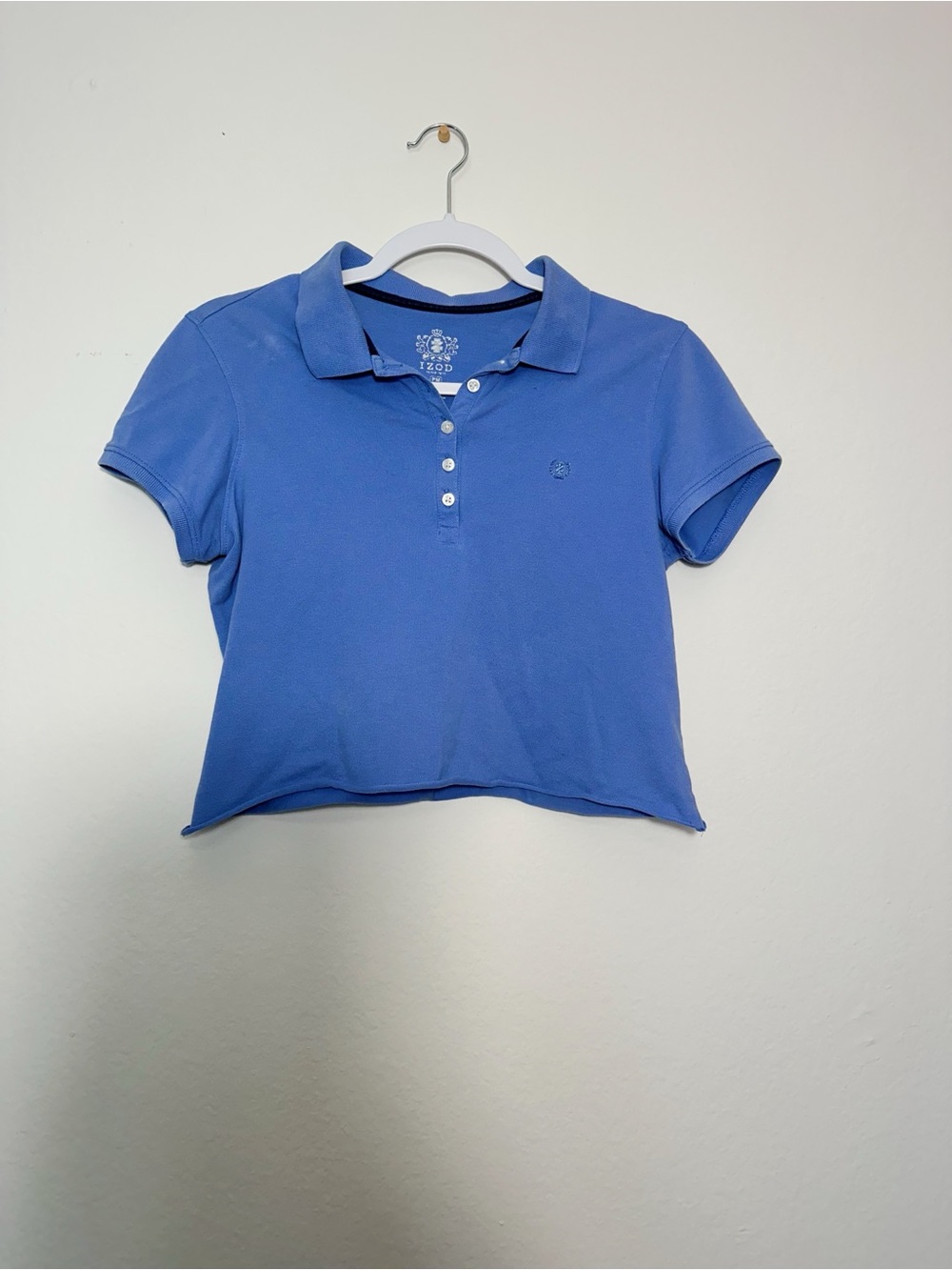 Izod Short-Sleeve Cropped Polo in Periwinkle Blue